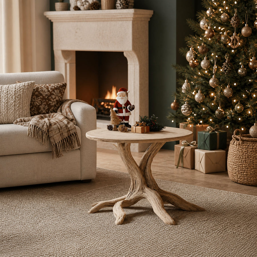 Handcrafted Solid Wood End Table For Living Room Winter Accent