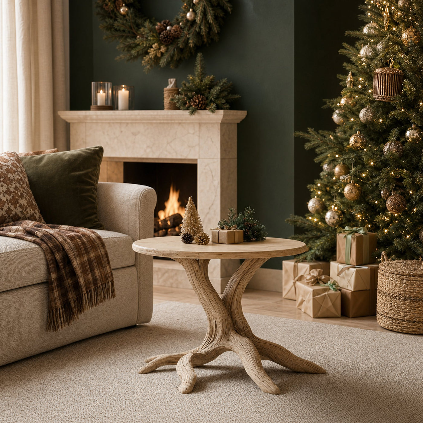 Handcrafted Solid Wood End Table For Living Room Winter Accent - product view 3