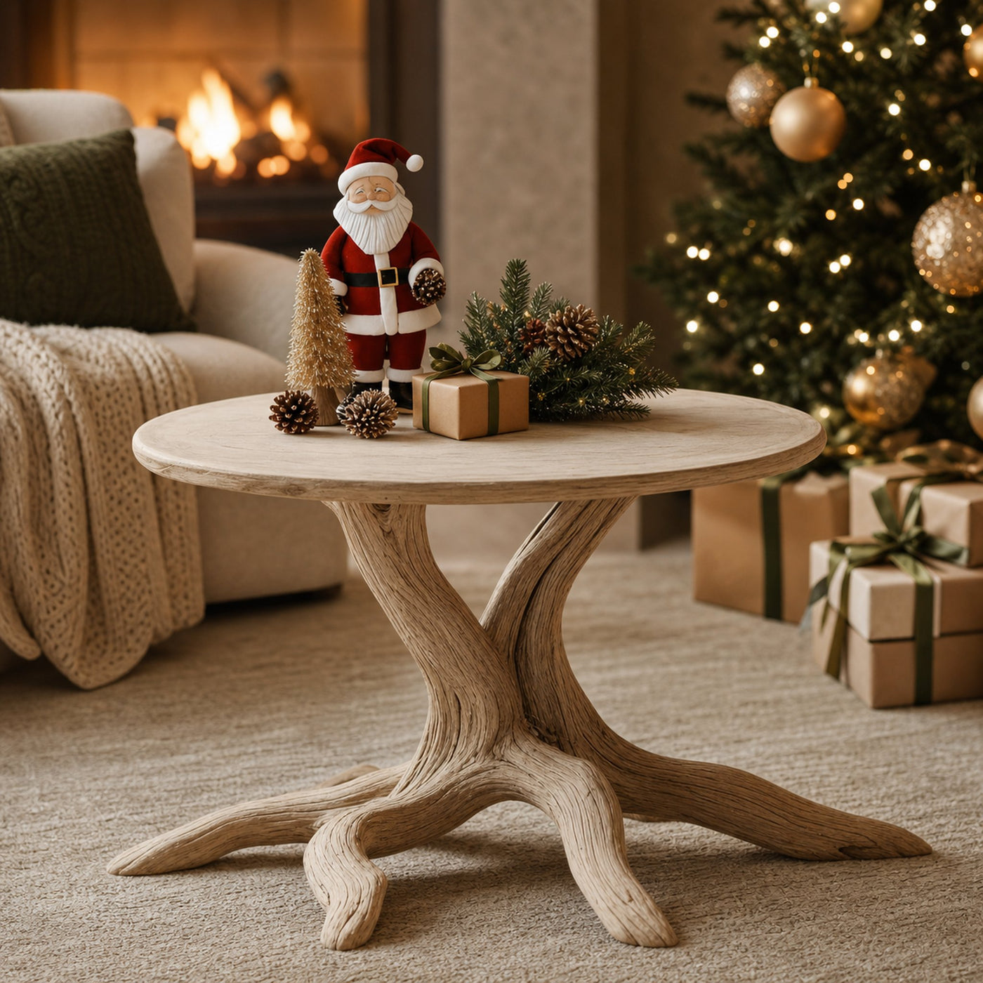 Handcrafted Solid Wood End Table For Living Room Winter Accent - product view 4