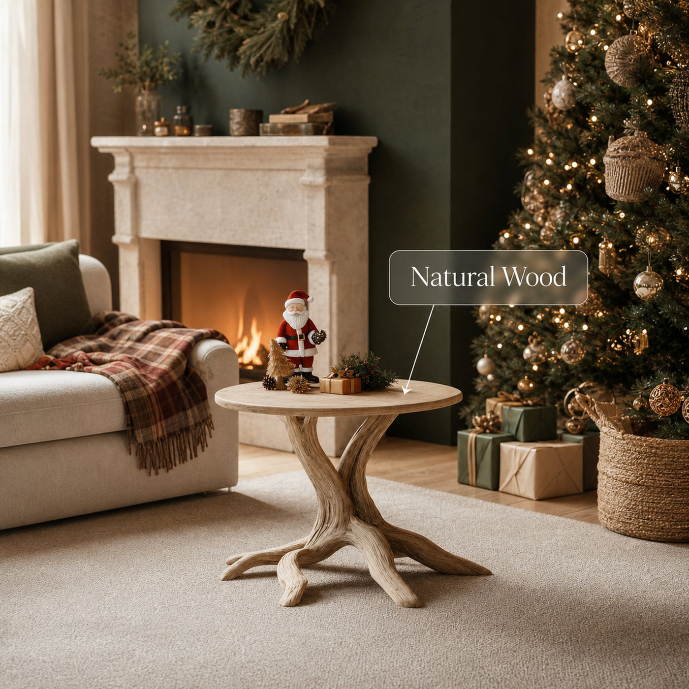 Handcrafted Solid Wood End Table For Living Room Winter Accent - product view 5
