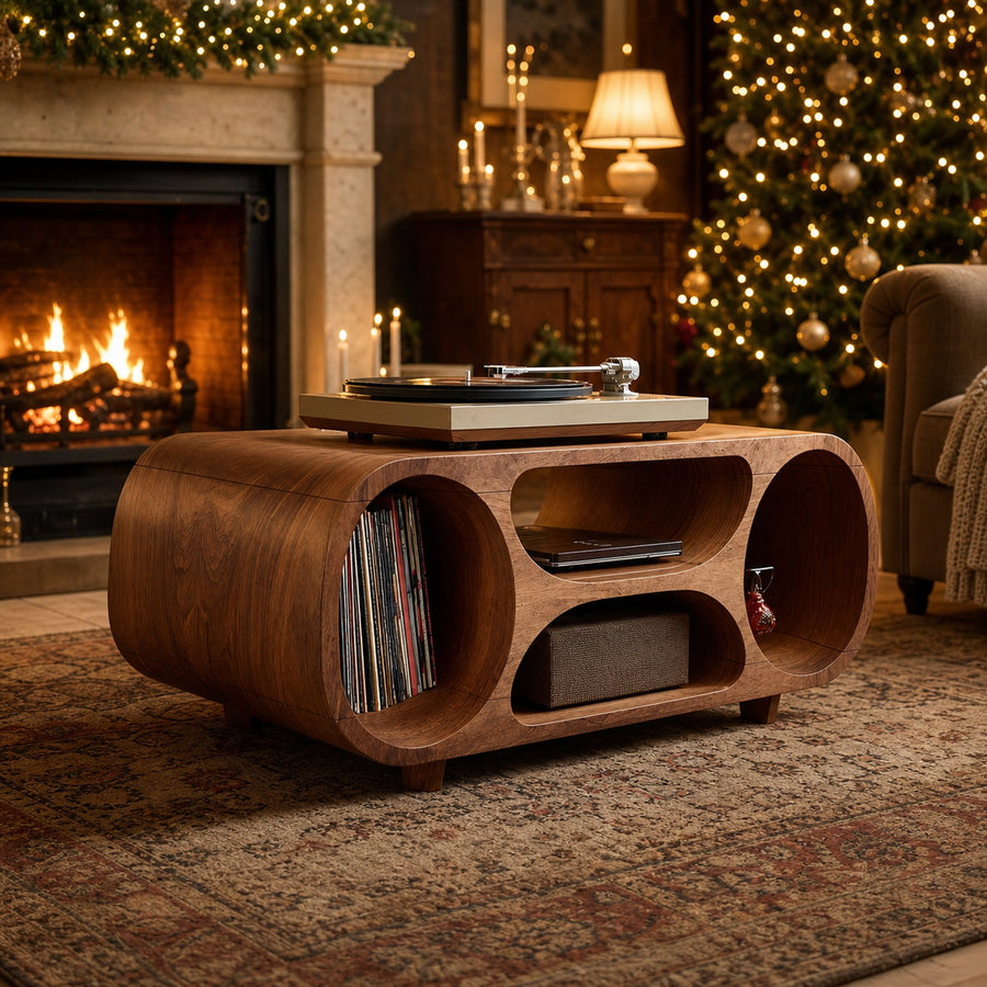 Handcrafted Solid Wood Record Stand For Holiday Home Decor