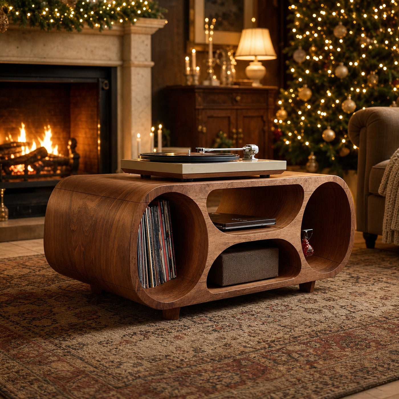 Handcrafted Solid Wood Record Stand For Holiday Home Decor