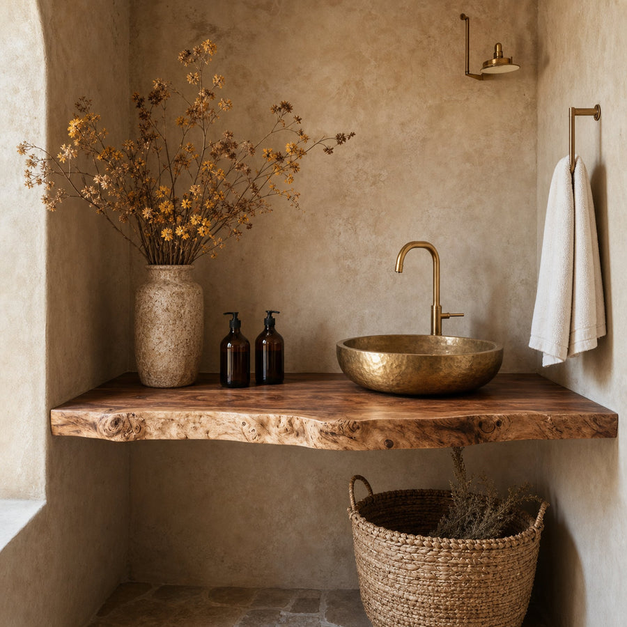 Handcrafted Vanity With Live Edge Look For Bathroom