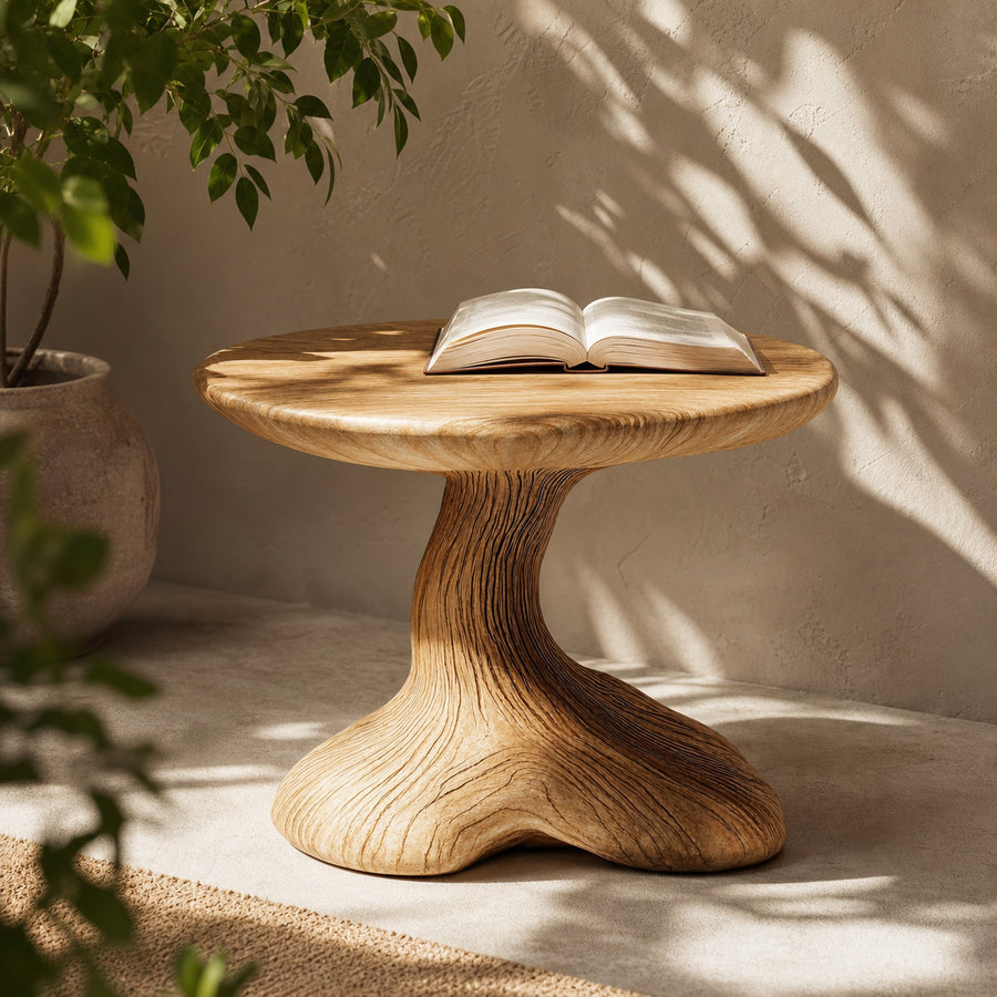 Handcrafted Wood Mushroom End Table For Lounge Area Rustic Charm