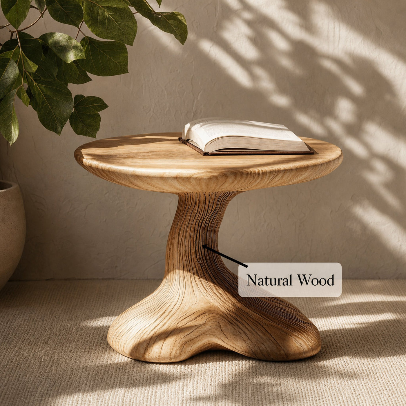 Handcrafted Wood Mushroom End Table For Lounge Area Rustic Charm - product view 6