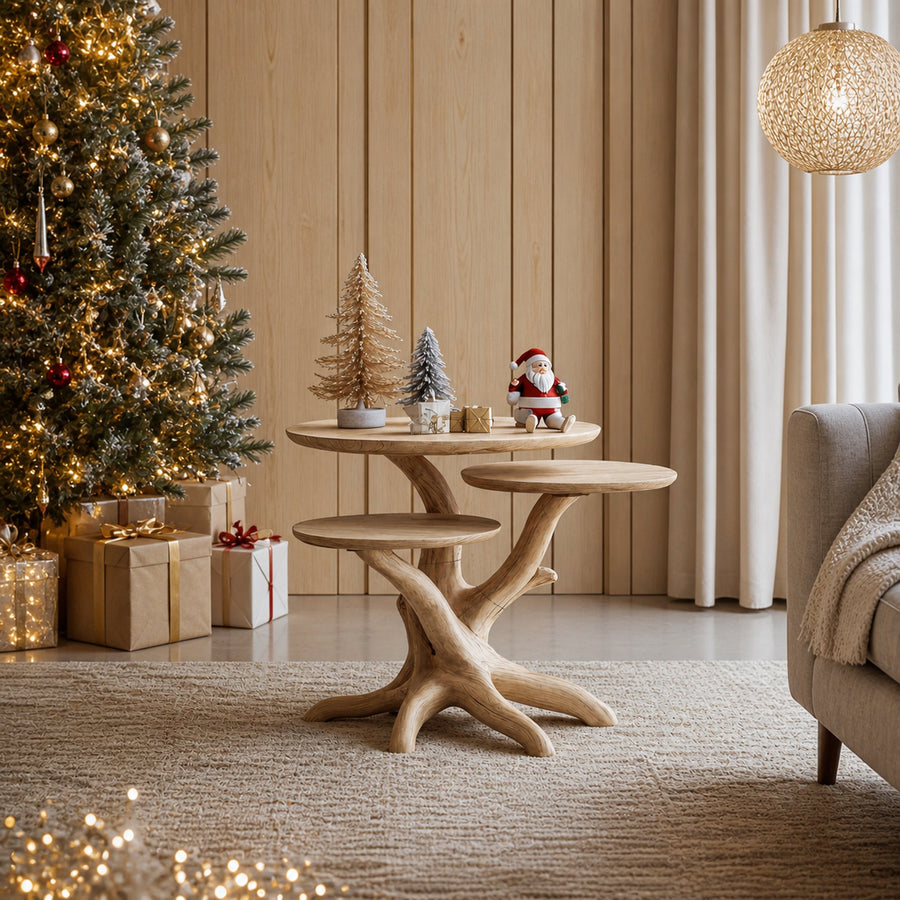 Handcrafted Wooden End Table For Furniture Decor Christmas Look