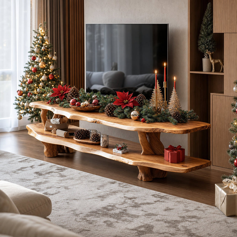 Handcrafted Wooden Live Edge TV Console For Holiday Furniture Decor