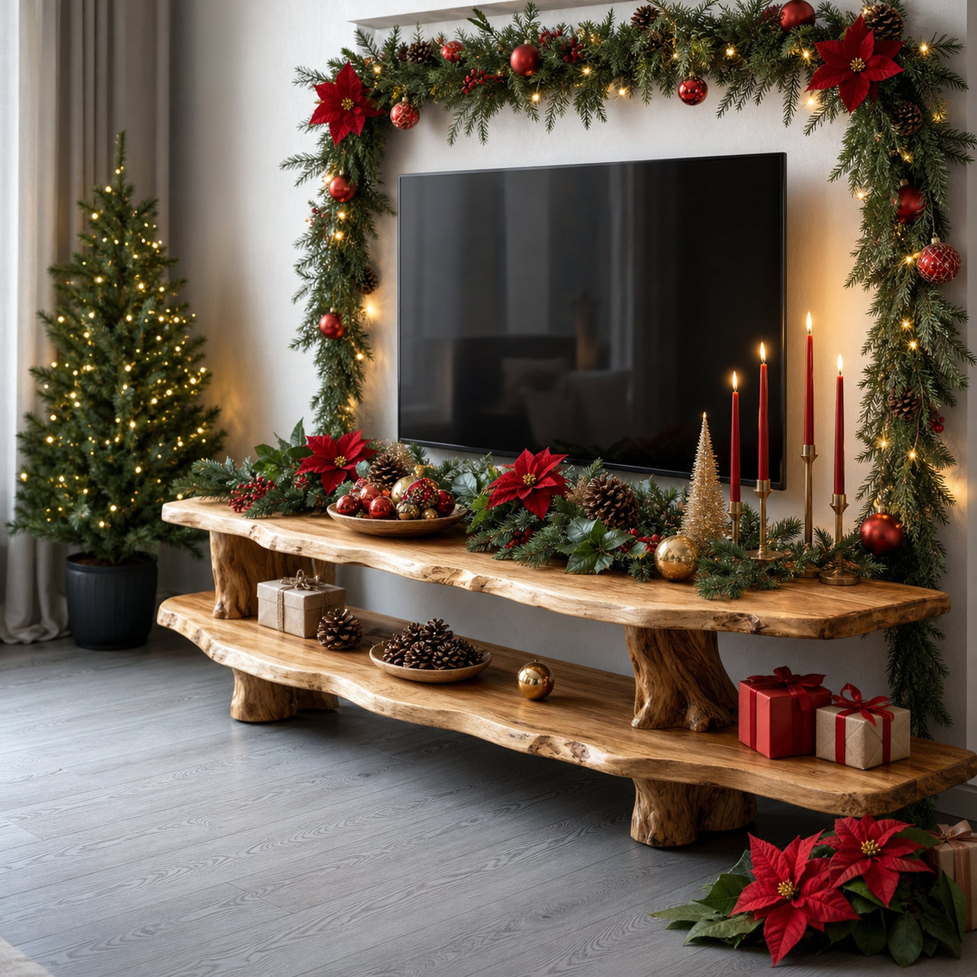 Handcrafted Wooden Live Edge TV Console For Holiday Furniture Decor - product view 3