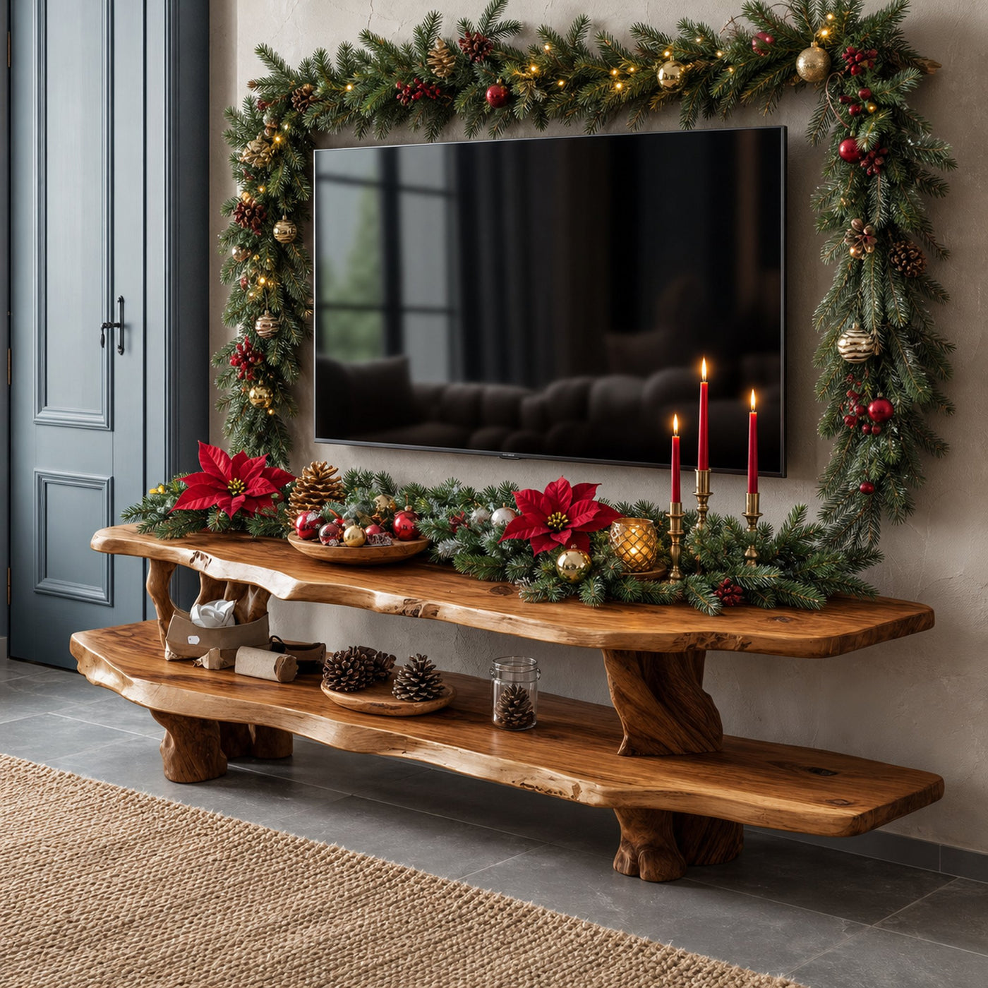 Handcrafted Wooden Live Edge TV Console For Holiday Furniture Decor - product view 6