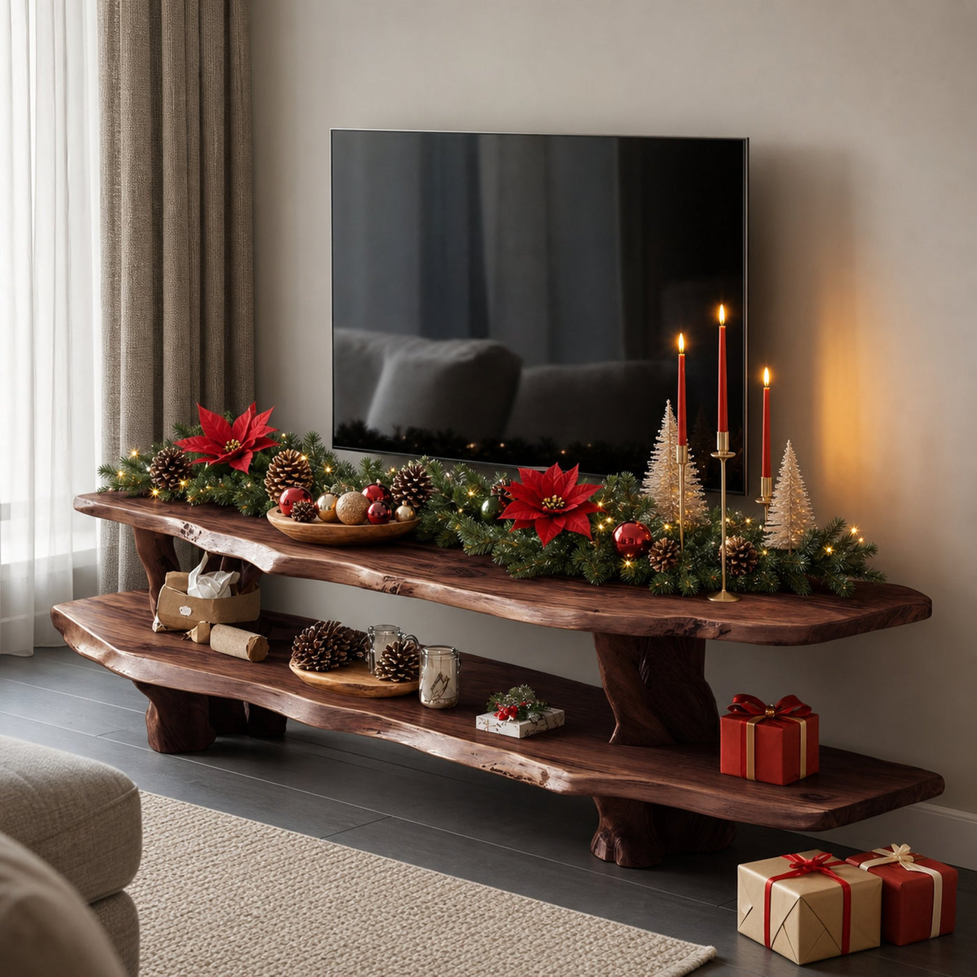 Handcrafted Wooden Live Edge TV Console For Holiday Furniture Decor - product view 7