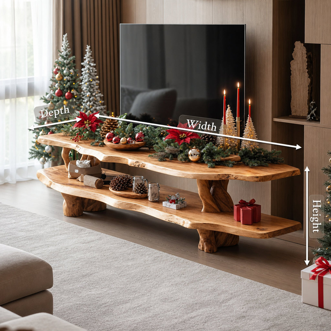 Handcrafted Wooden Live Edge TV Console For Holiday Furniture Decor - product view 8
