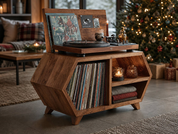 Handcrafted Wooden Record Stand For Bedroom Holiday Style