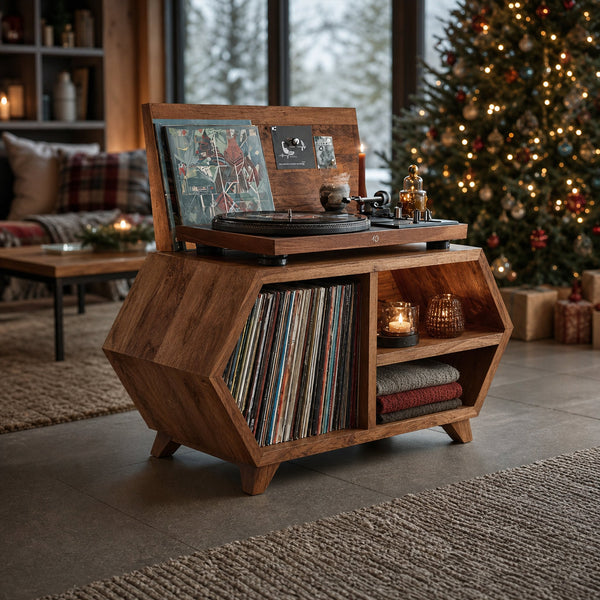 Handcrafted Wooden Record Stand For Bedroom Holiday Style