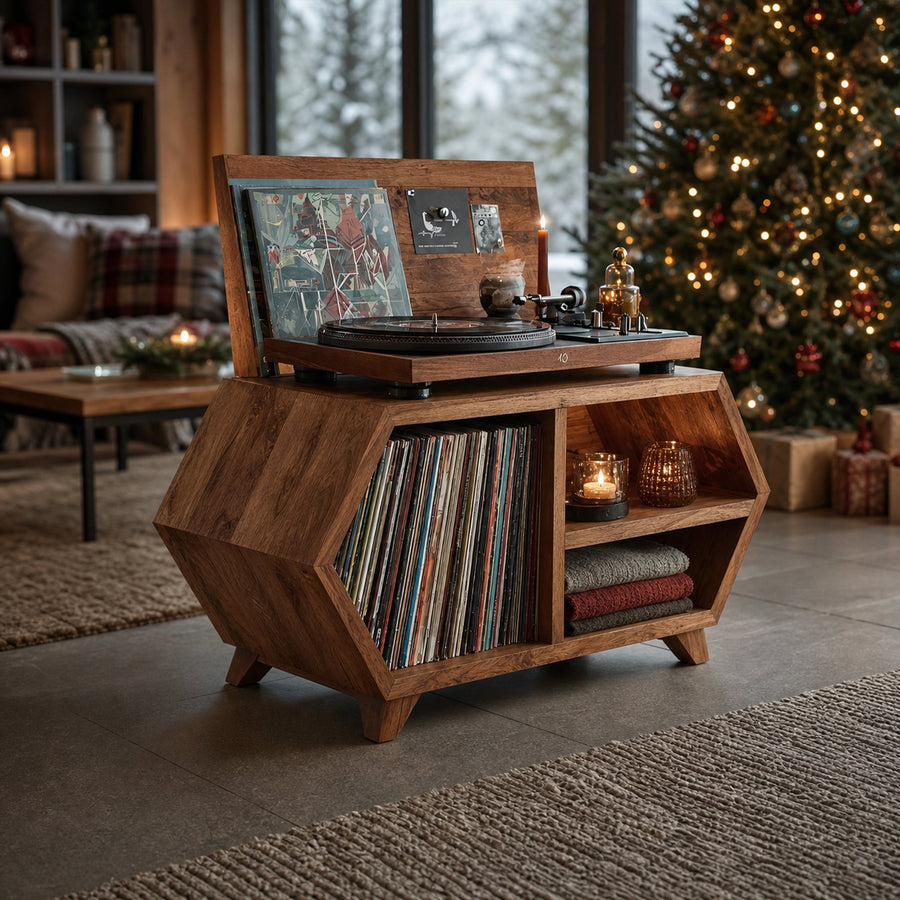 Handcrafted Wooden Record Stand For Bedroom Holiday Style