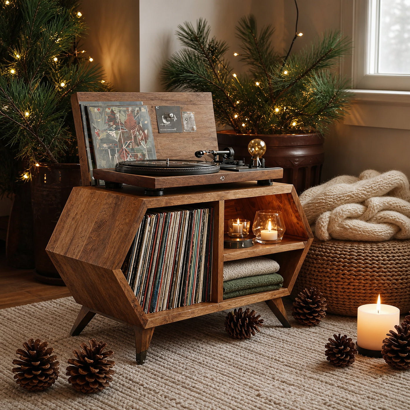 Handcrafted Wooden Record Stand For Bedroom Holiday Style - product view 6