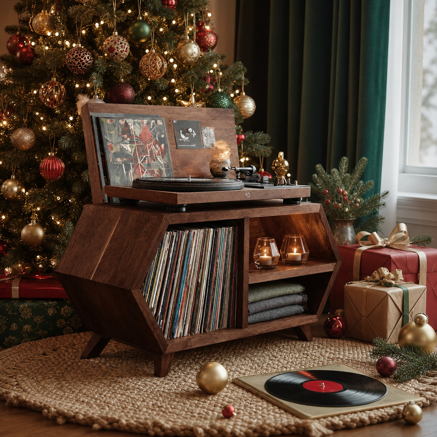 Handcrafted Wooden Record Stand For Bedroom Holiday Style - product view 7