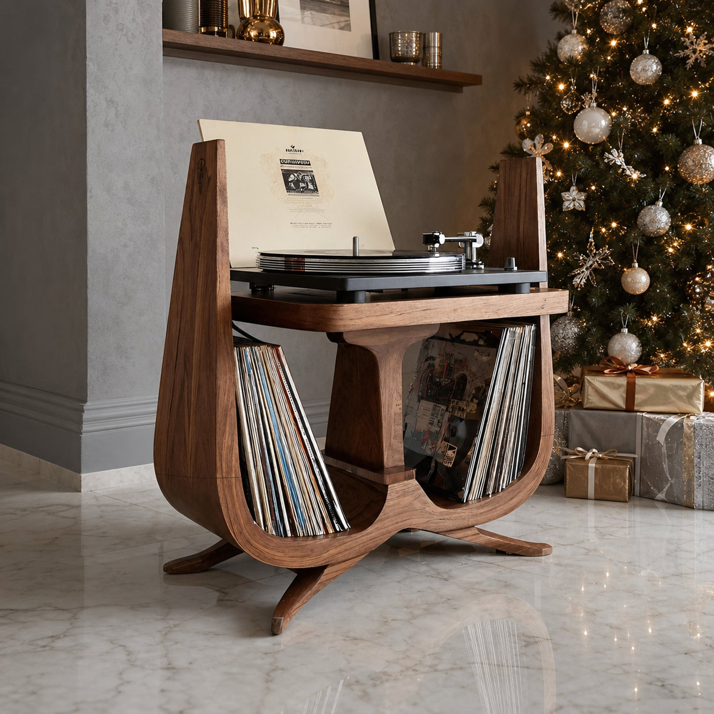 Handcrafted Wooden Record Stand For Entryway Gift Idea