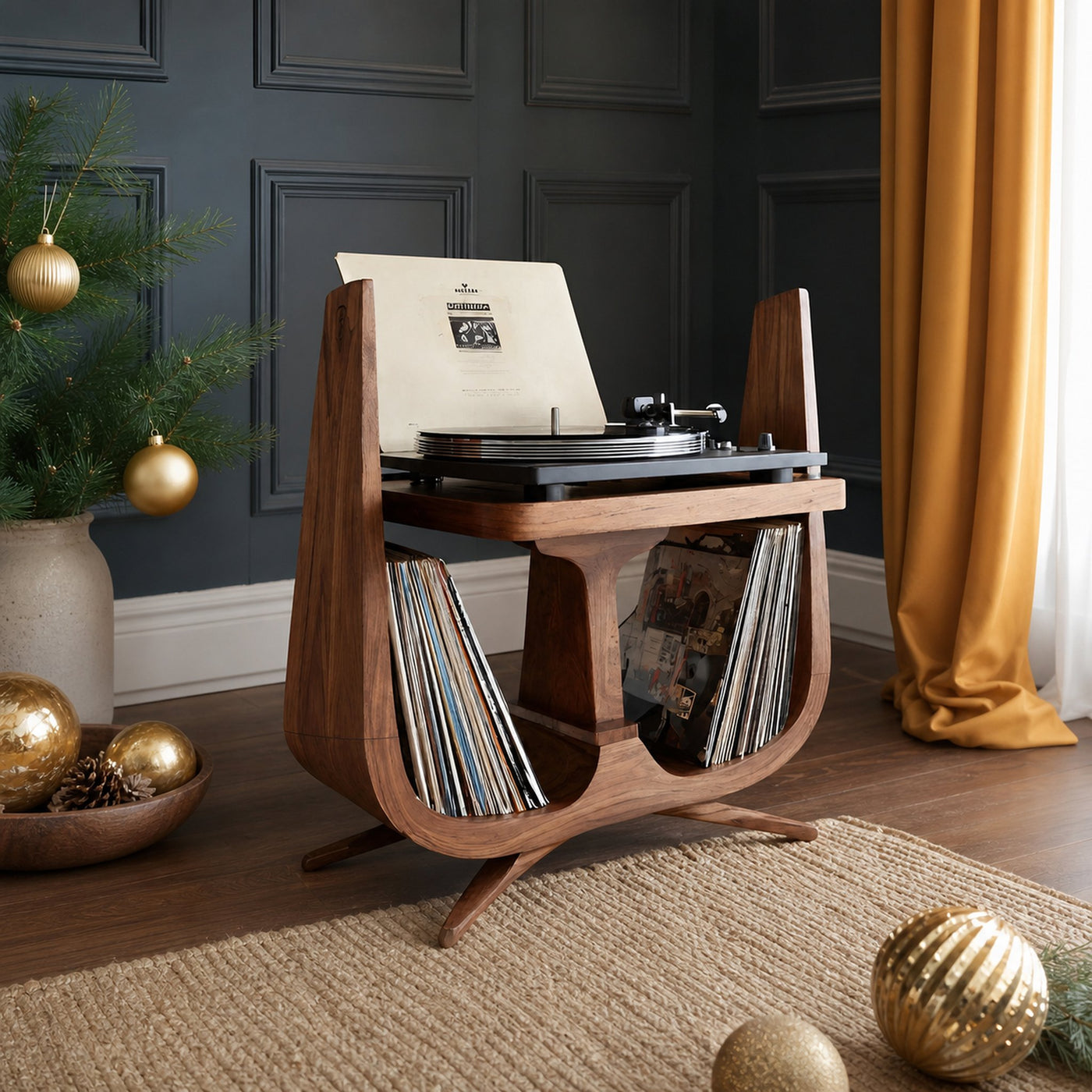 Handcrafted Wooden Record Stand For Entryway Gift Idea - product view 2
