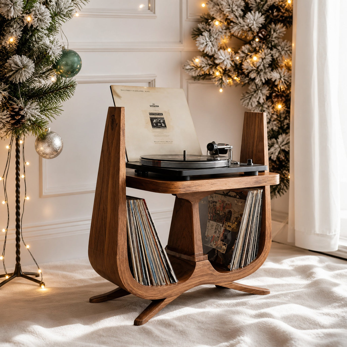 Handcrafted Wooden Record Stand For Entryway Gift Idea - product view 3