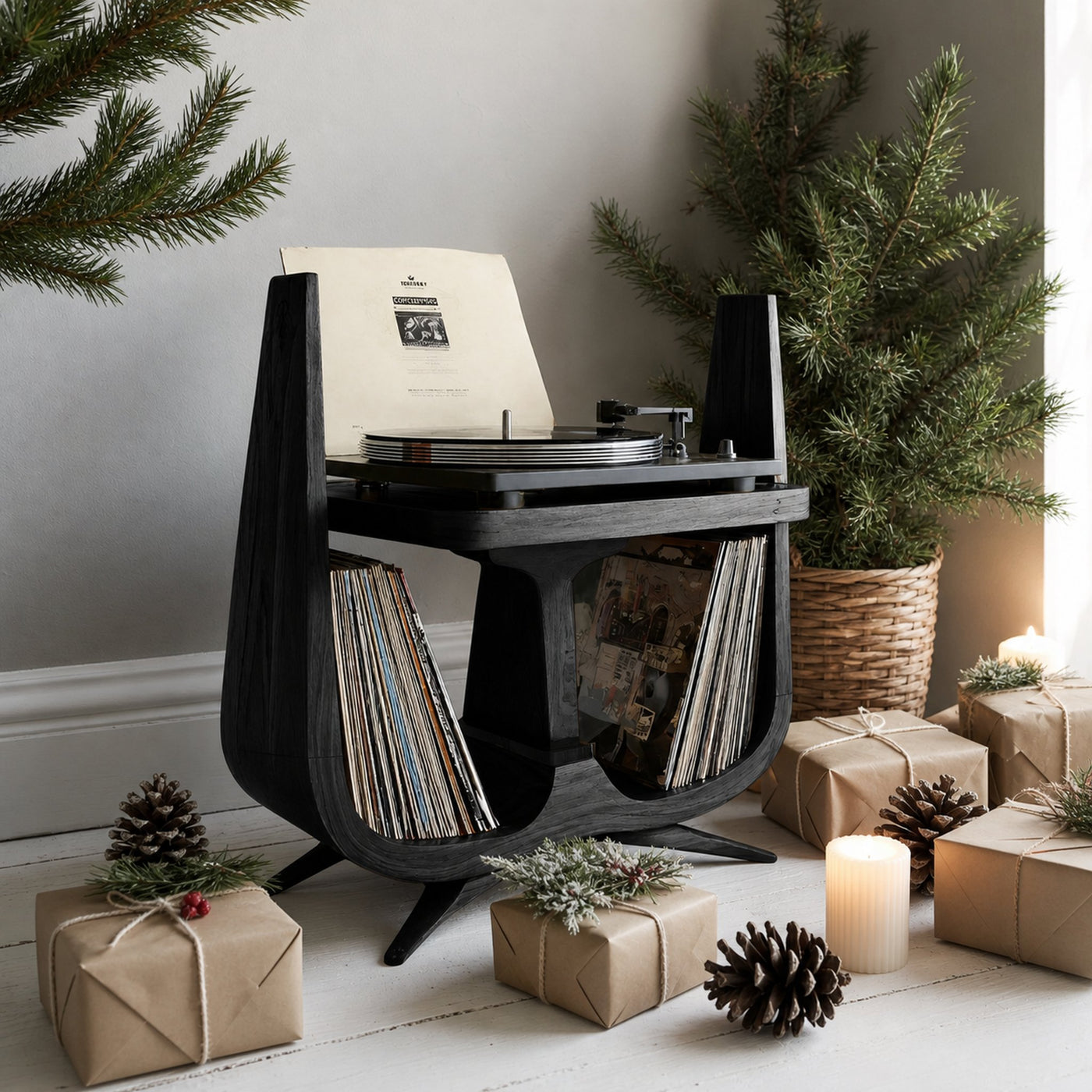 Handcrafted Wooden Record Stand For Entryway Gift Idea - product view 4