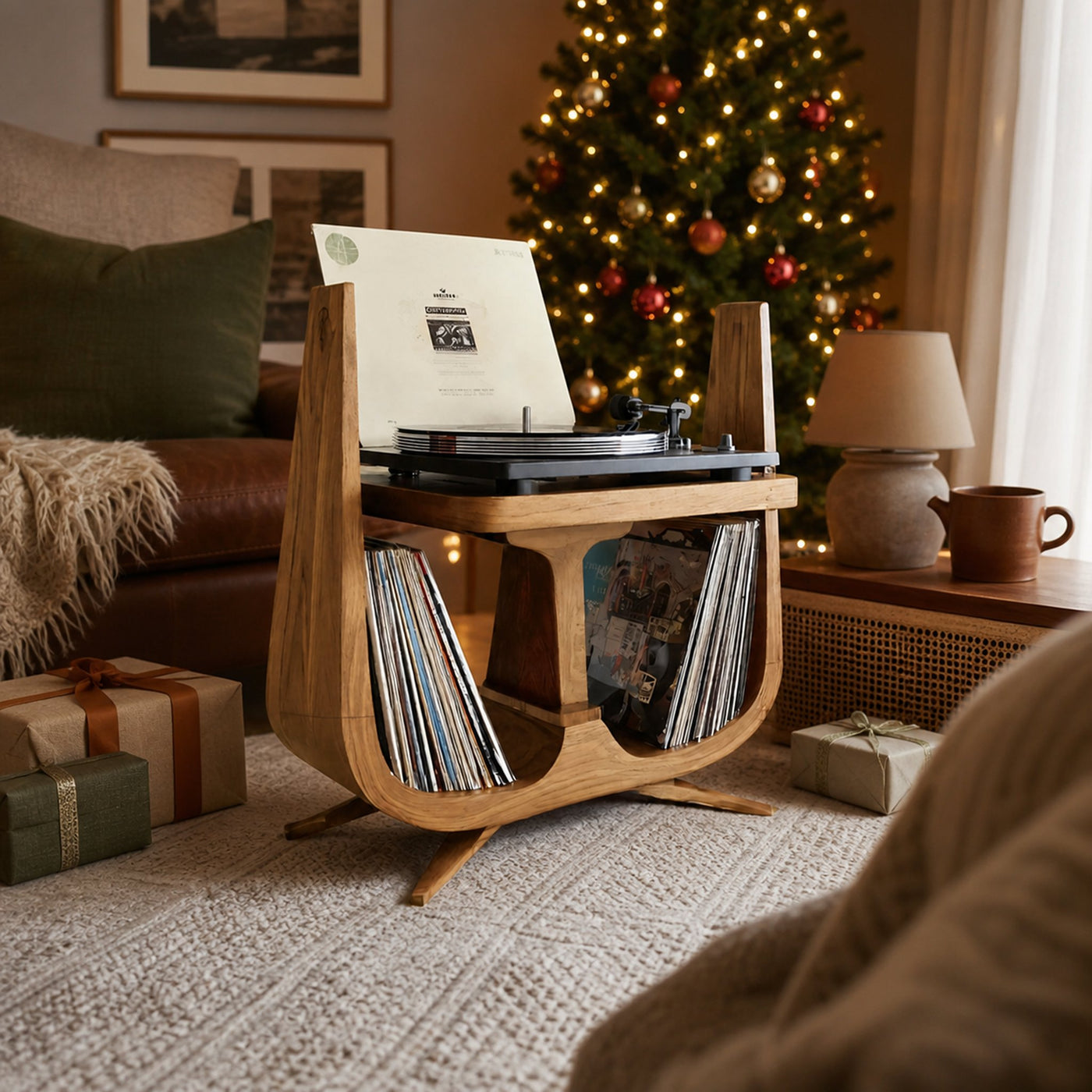 Handcrafted Wooden Record Stand For Entryway Gift Idea - product view 5