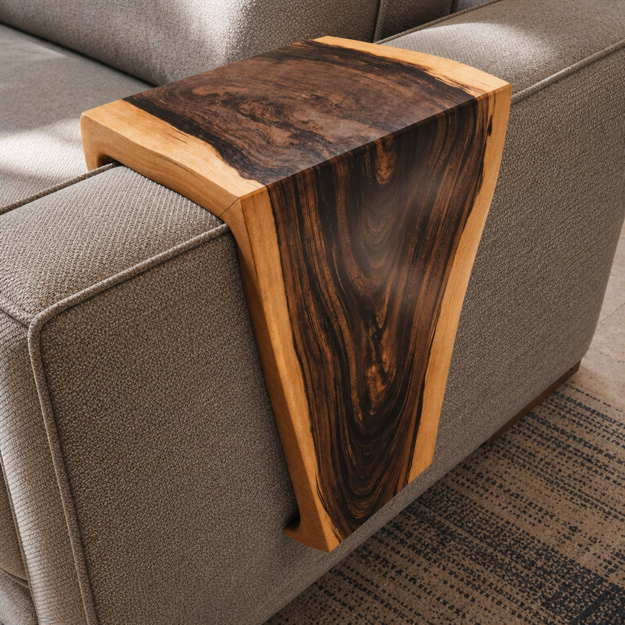 Handmade Armrest Table For Sofa With Natural Wood Design
