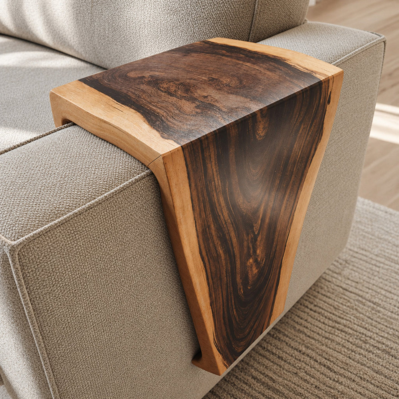 Handmade Armrest Table For Sofa With Natural Wood Design - product view 2