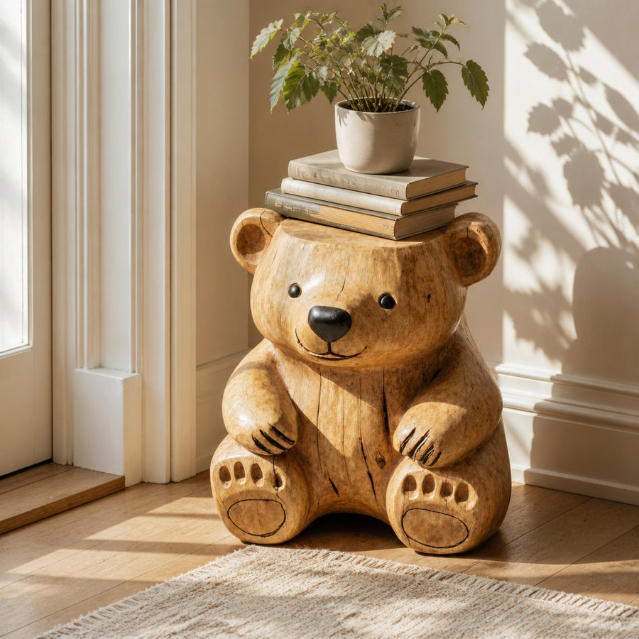 Handmade Wood Bear End Table Side Table