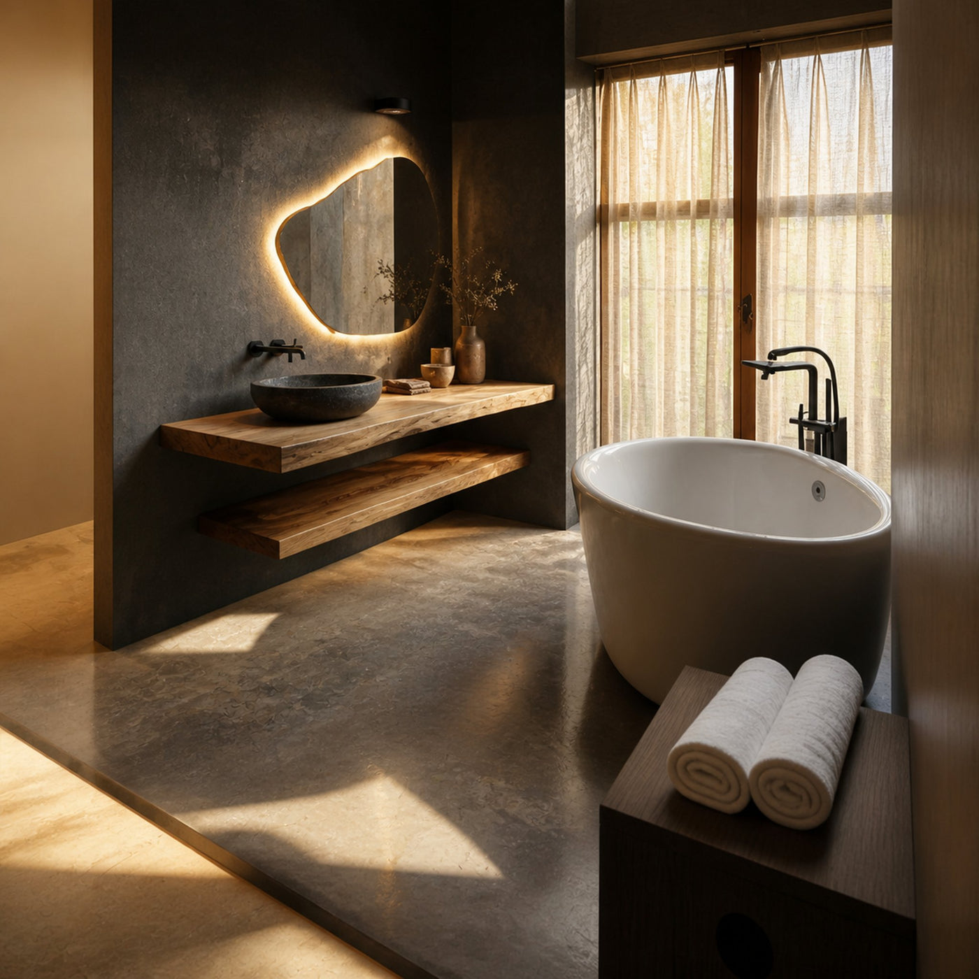 Japandi Style Bathroom Vanity Live Edge Floating Counter Shelf - product view 2