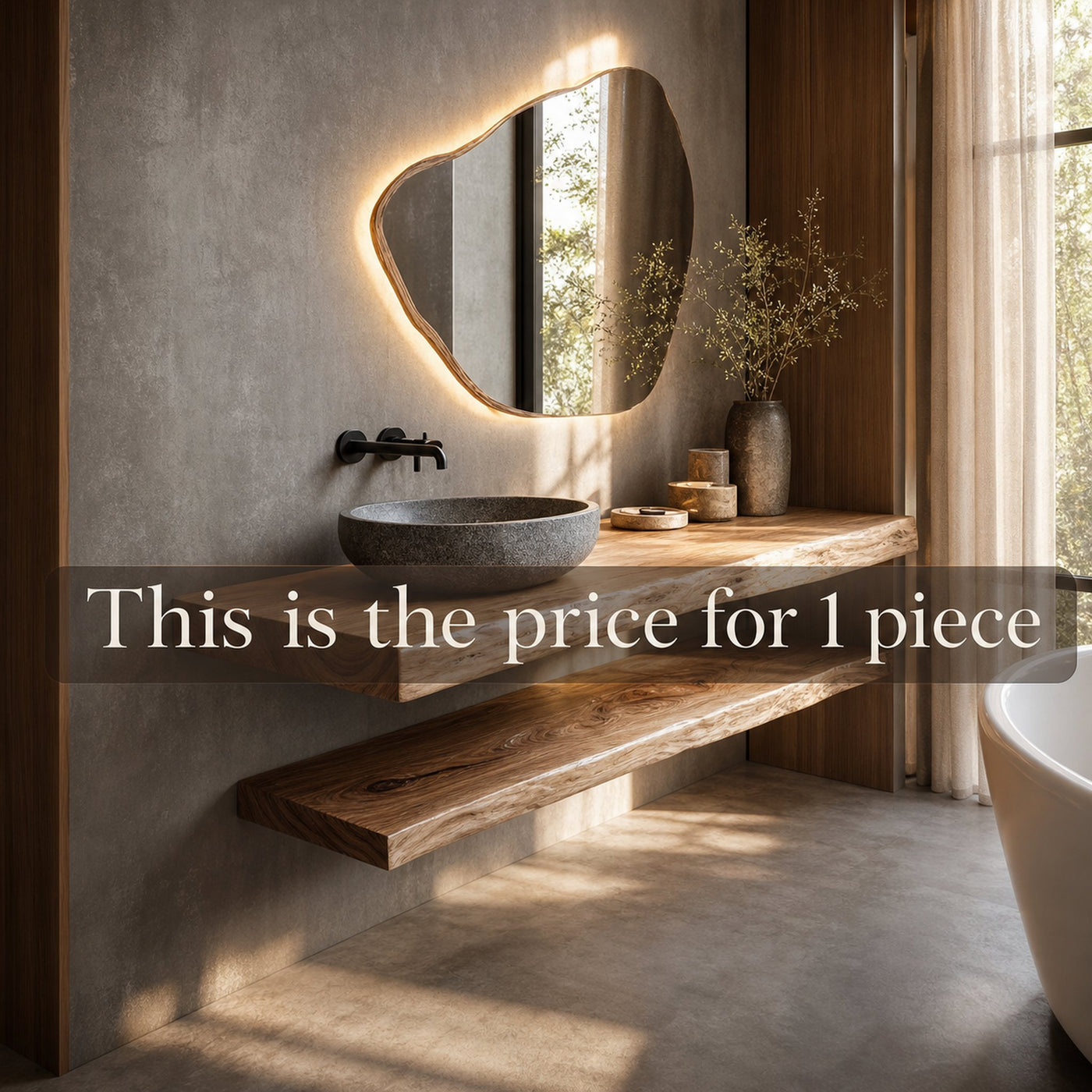 Japandi Style Bathroom Vanity Live Edge Floating Counter Shelf - product view 3