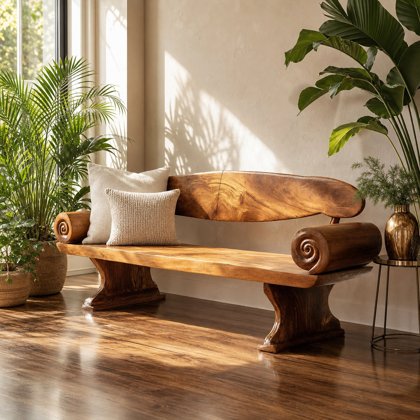 Live Edge Solid Wood Bench For Entryway Furniture Design