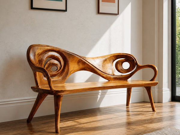 Gyre Aster Solid Wood Bench with Scroll Backrest