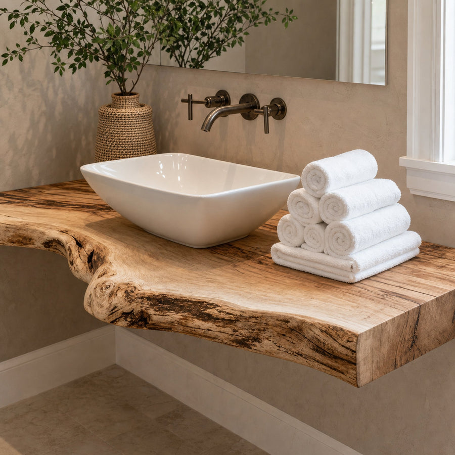 Live Edge Wood Bathroom Vanity Shelf