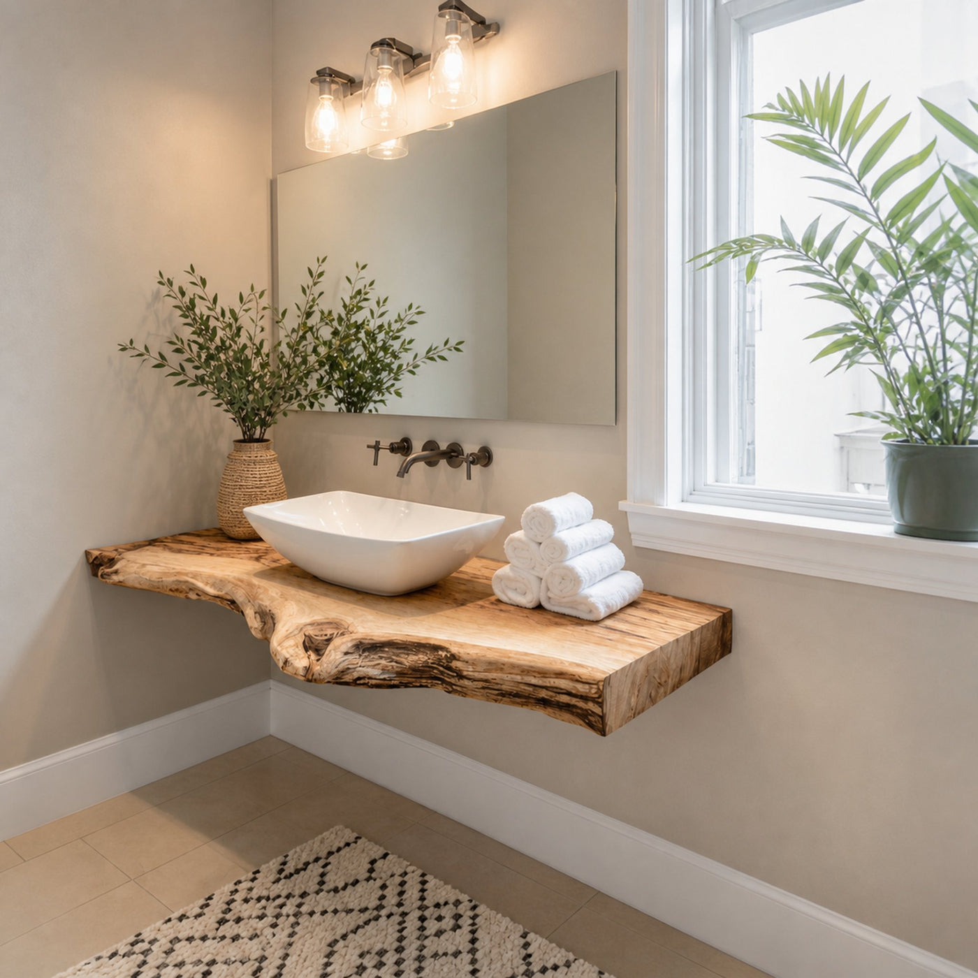 Live Edge Wood Bathroom Vanity Shelf - product view 2