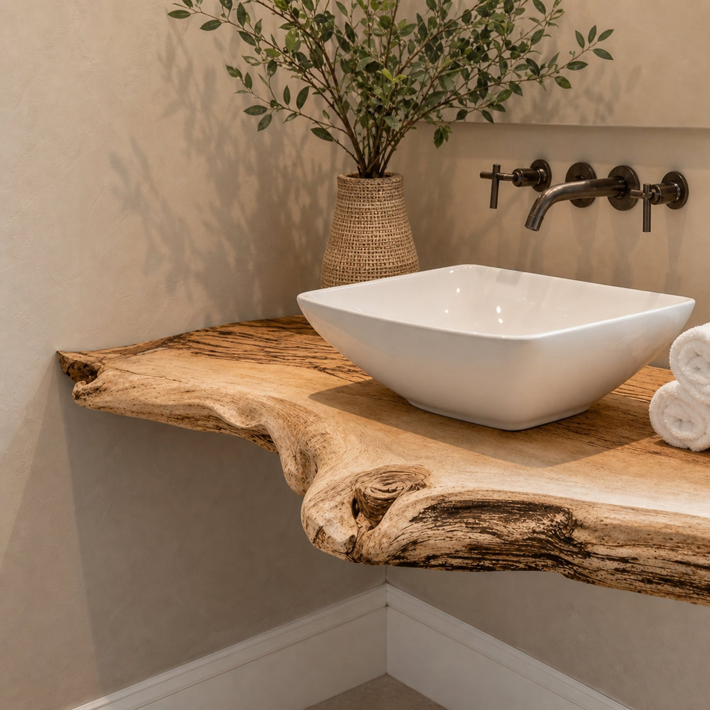 Live Edge Wood Bathroom Vanity Shelf - product view 3