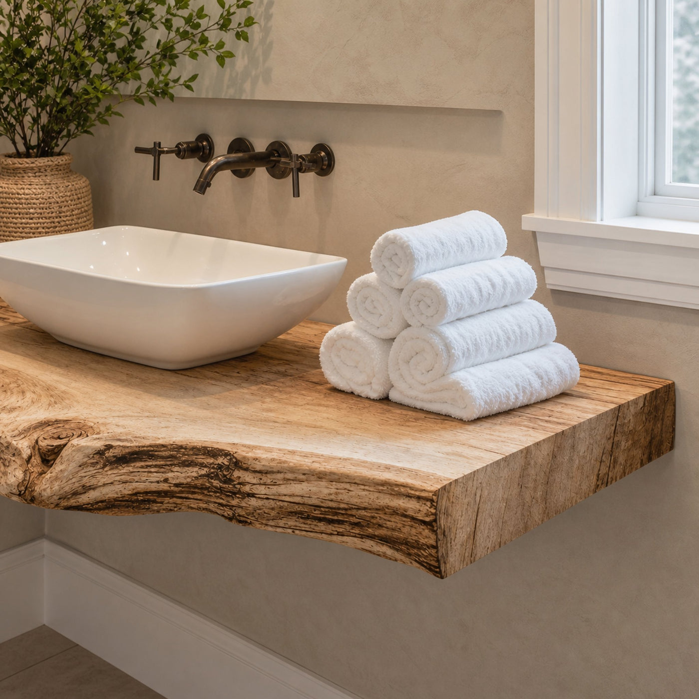 Live Edge Wood Bathroom Vanity Shelf - product view 4