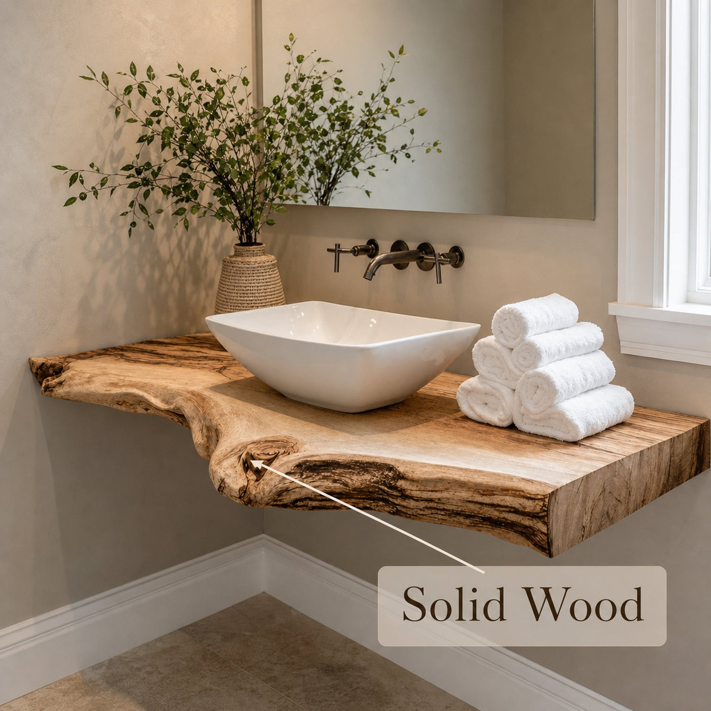 Live Edge Wood Bathroom Vanity Shelf - product view 5