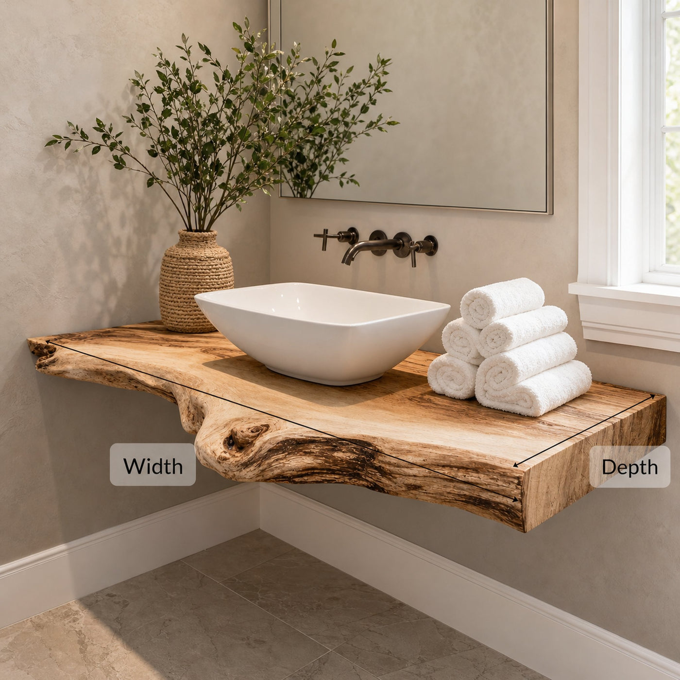 Live Edge Wood Bathroom Vanity Shelf - product view 6