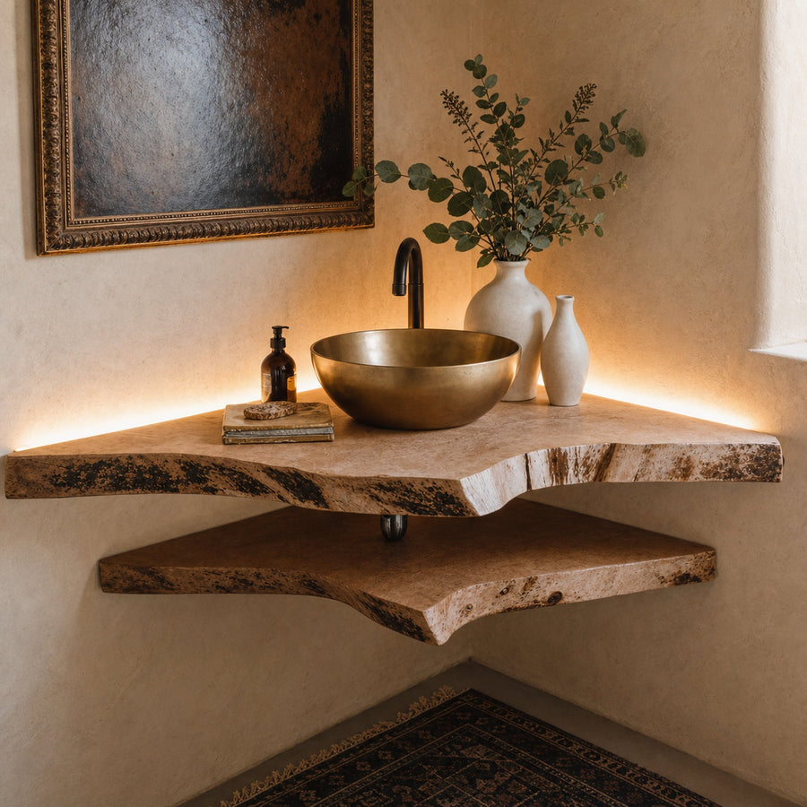 Live Edge Wood Corner Bathroom Vanity Shelf