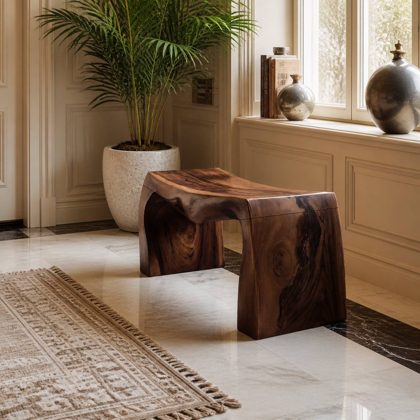 Live Edge Wooden Bench For Entryway Seating And Display - product view 7