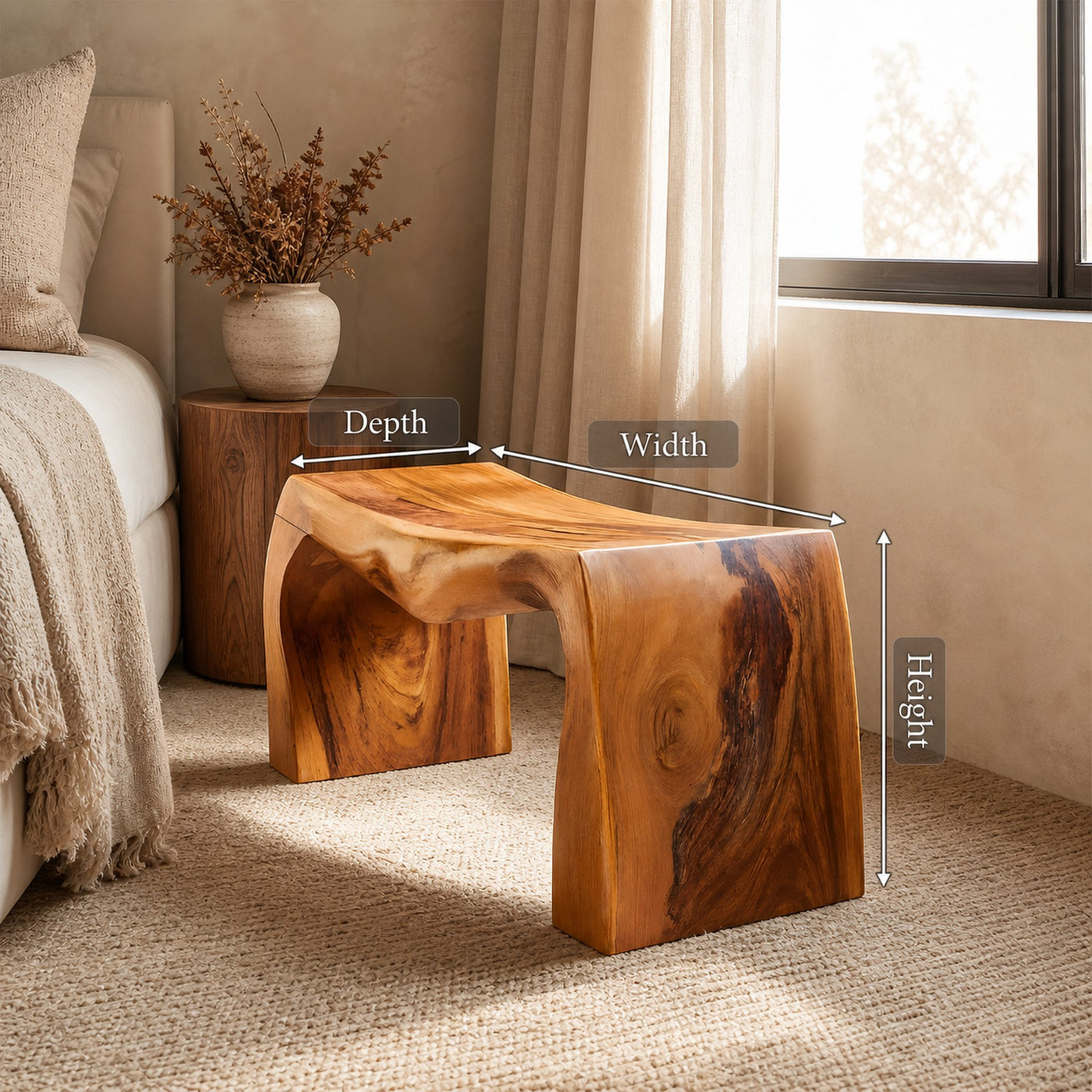 Live Edge Wooden Bench For Entryway Seating And Display - product view 8