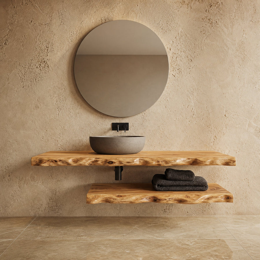 Mediterranean Live Edge Bathroom Vanity For Bathroom And Vanity Wall