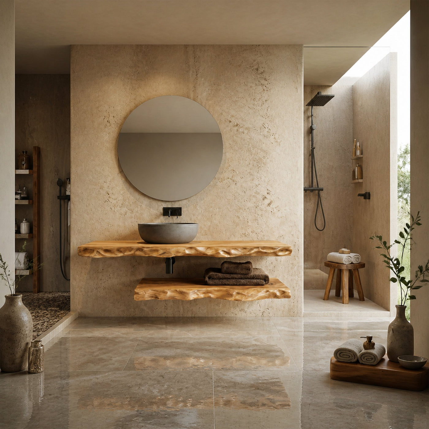 Mediterranean Live Edge Bathroom Vanity For Bathroom And Vanity Wall - product view 2