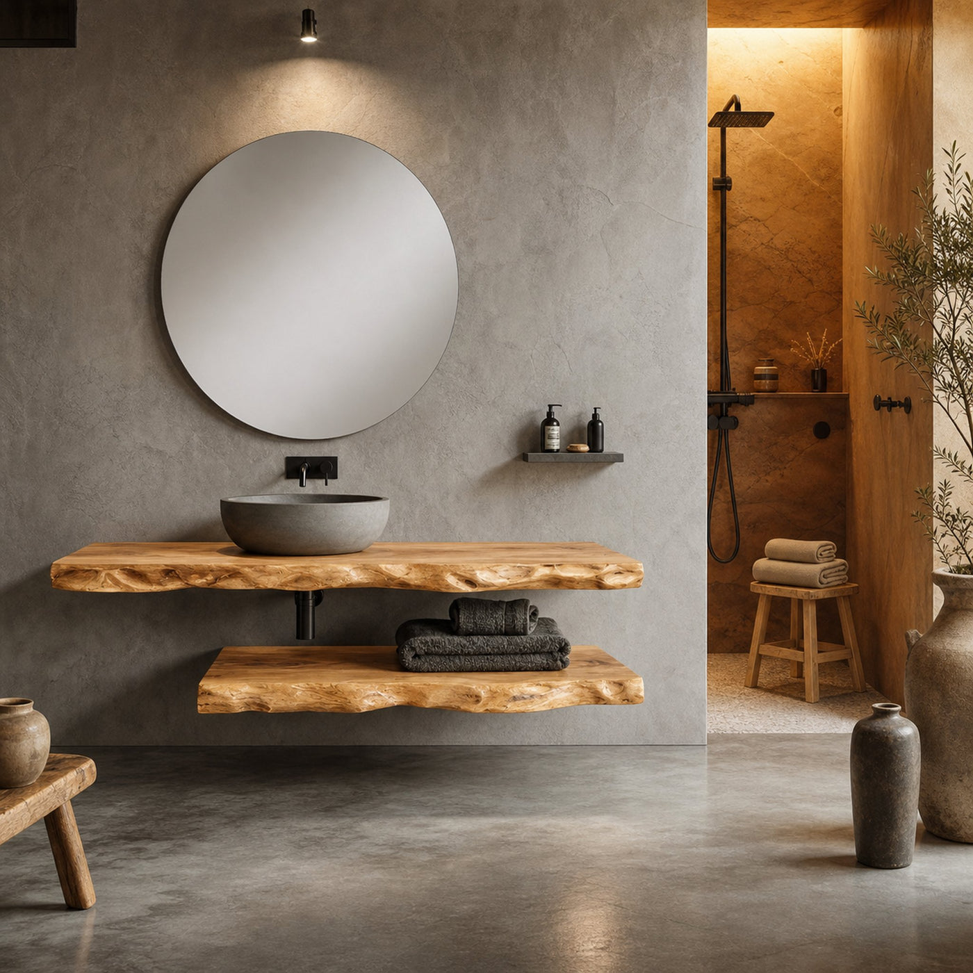 Mediterranean Live Edge Bathroom Vanity For Bathroom And Vanity Wall - product view 3