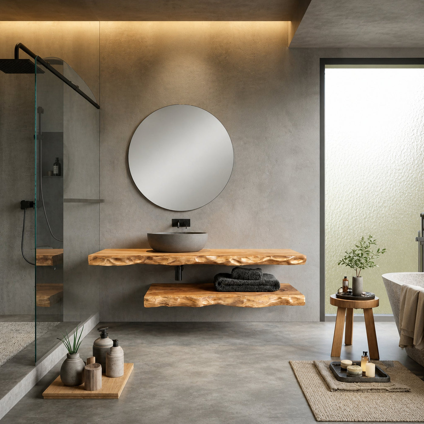 Mediterranean Live Edge Bathroom Vanity For Bathroom And Vanity Wall - product view 4