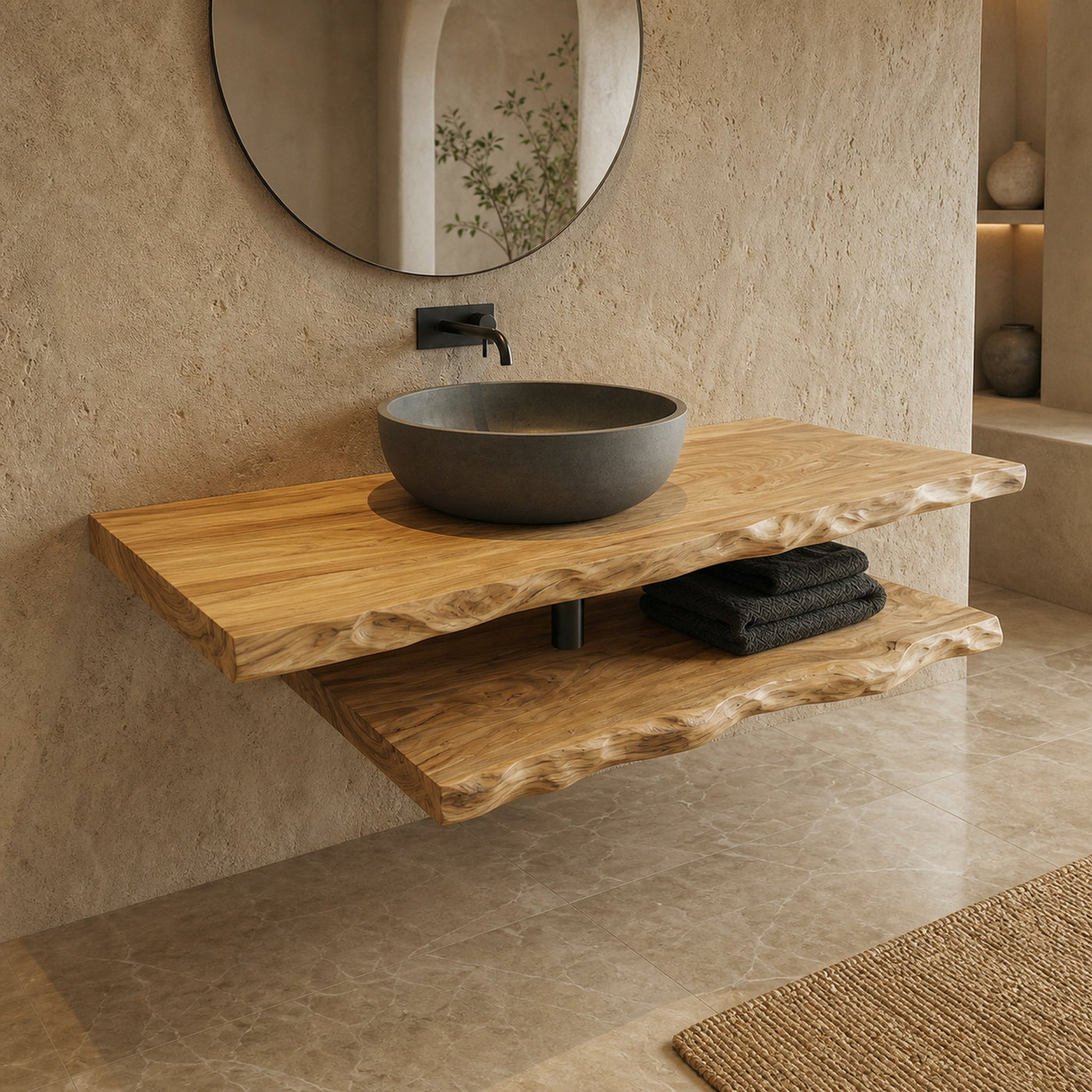 Mediterranean Live Edge Bathroom Vanity For Bathroom And Vanity Wall - product view 5