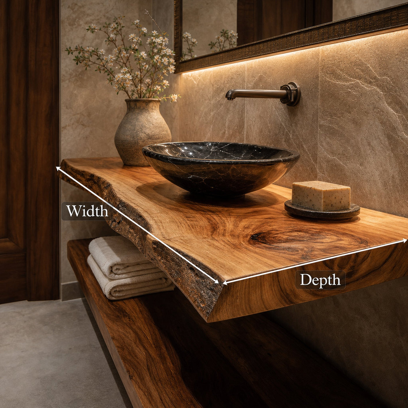 Mid Century Bathroom Vanity Shelf Curved Edge Wood Bathroom Look - product view 3