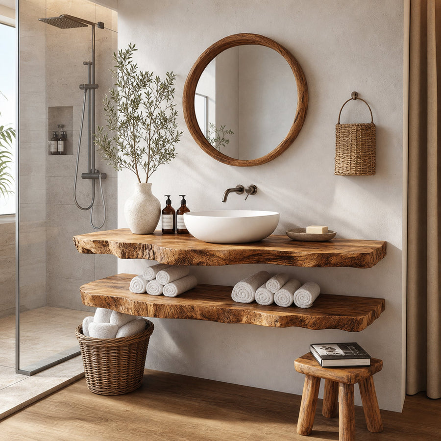 Mid Century Bathroom Vanity Shelf Elegant Wood Bathroom Look