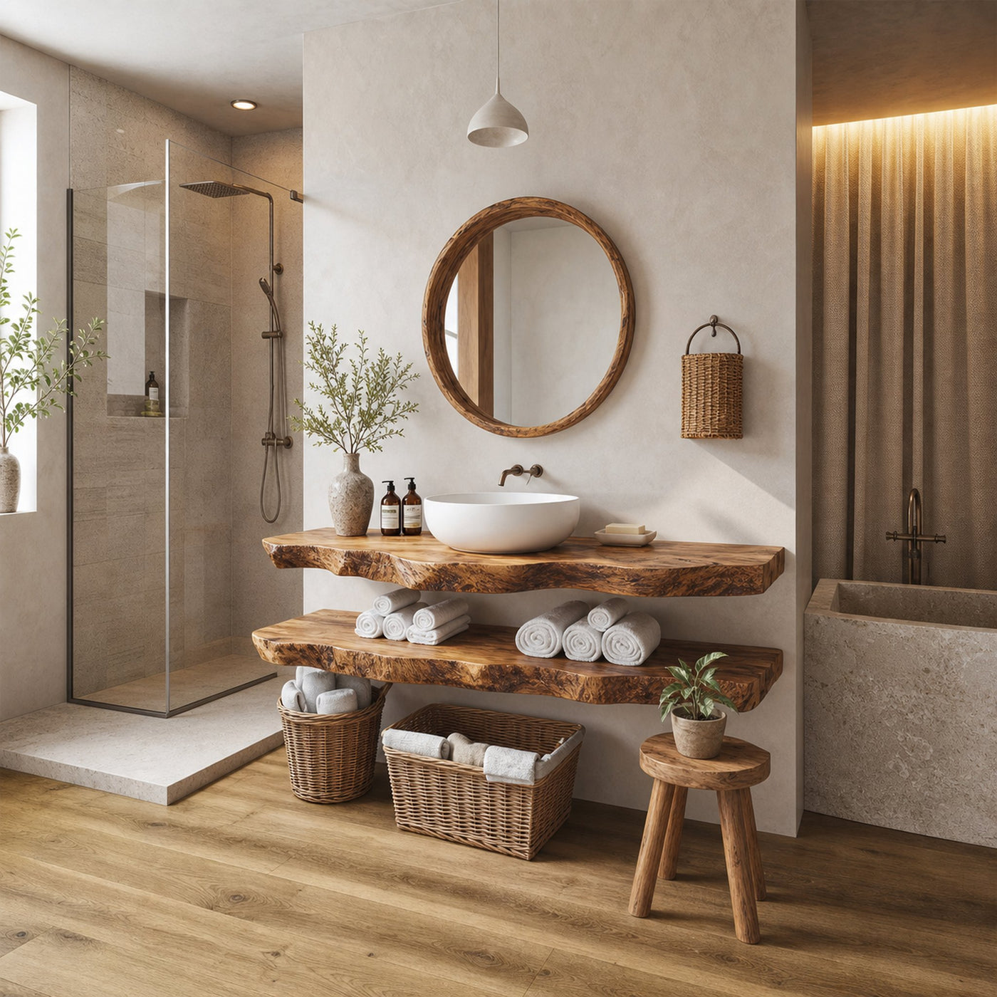 Mid Century Bathroom Vanity Shelf Elegant Wood Bathroom Look - product view 2