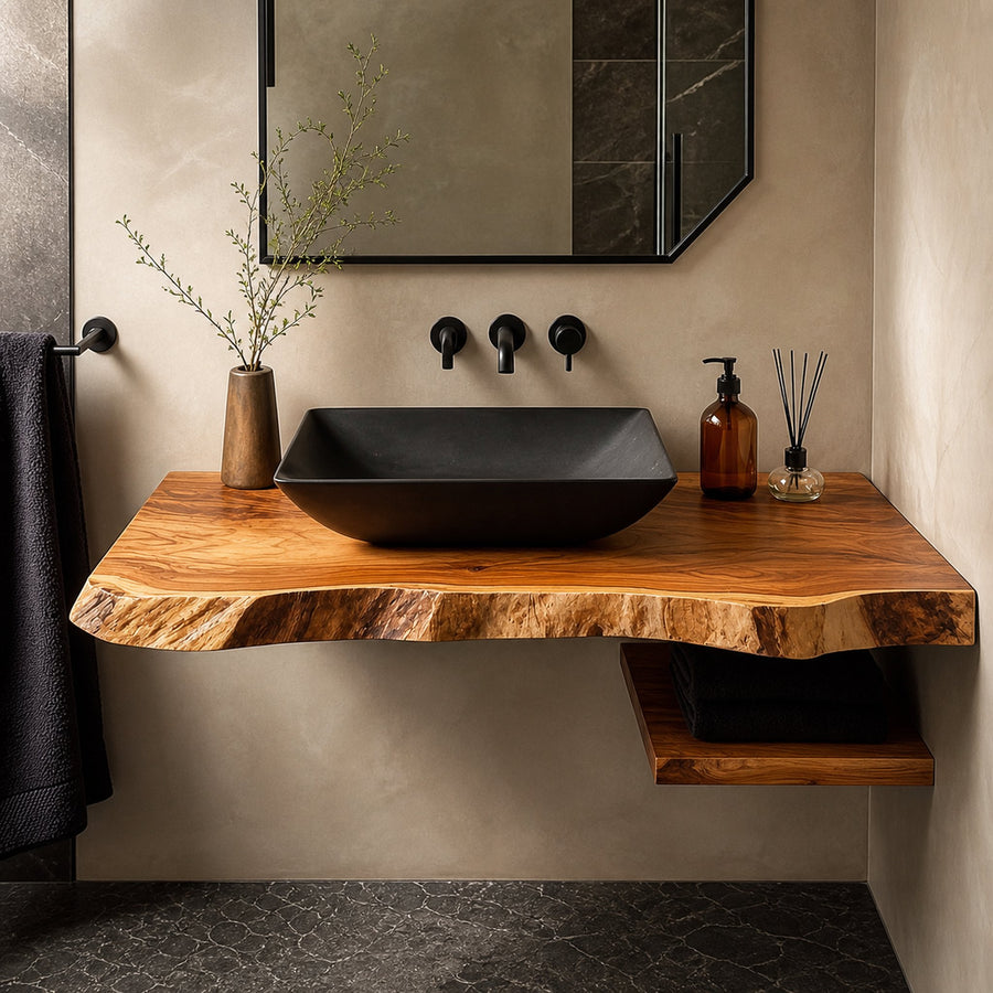 Mid Century Bathroom Vanity Shelf Floating Wood Bathroom Setup